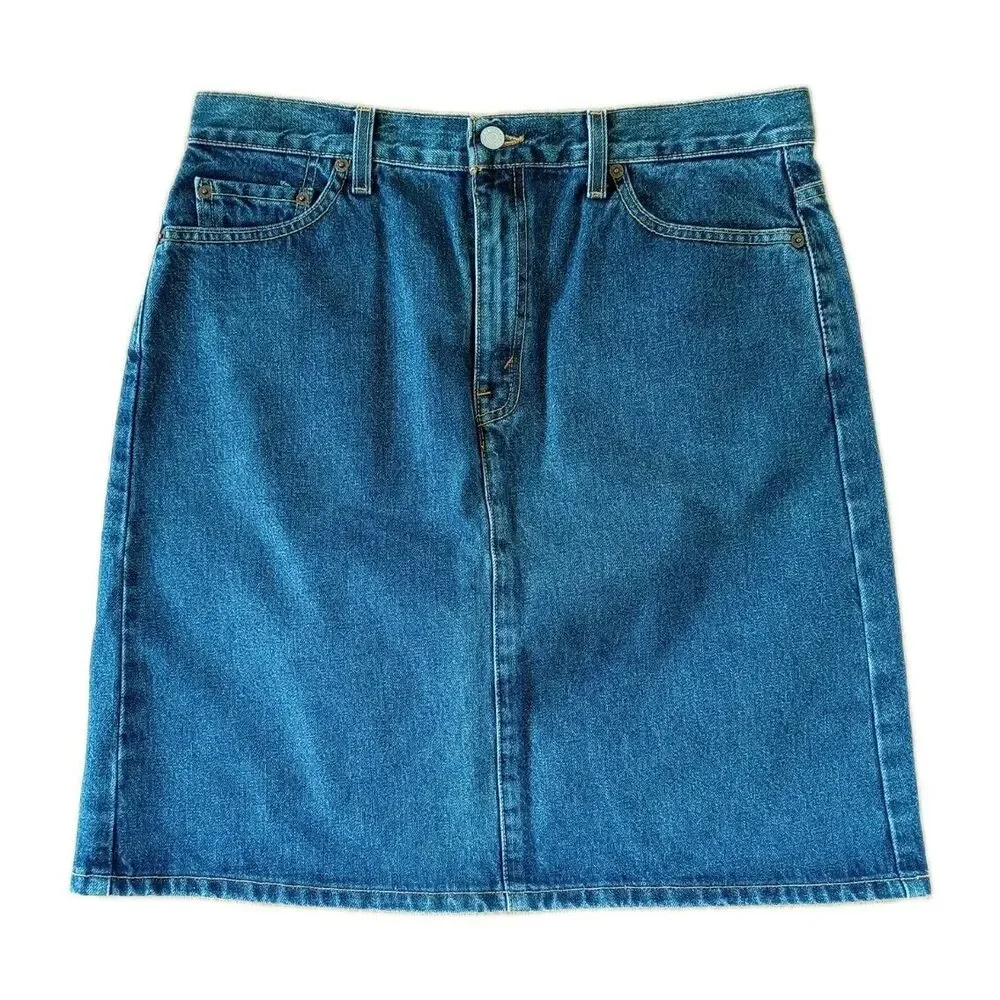 Vintage Levi's Red Tab Denim Jean Skirt Size 12 Blue 100% Cotton Knee Length USA